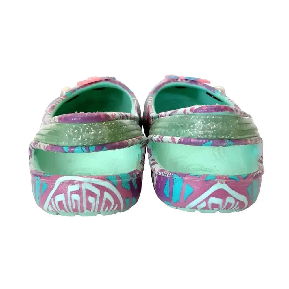 Crocs Genna II Ballet Flats Glitter Sparkle Slingback Dress Shoe Girls 11 Green